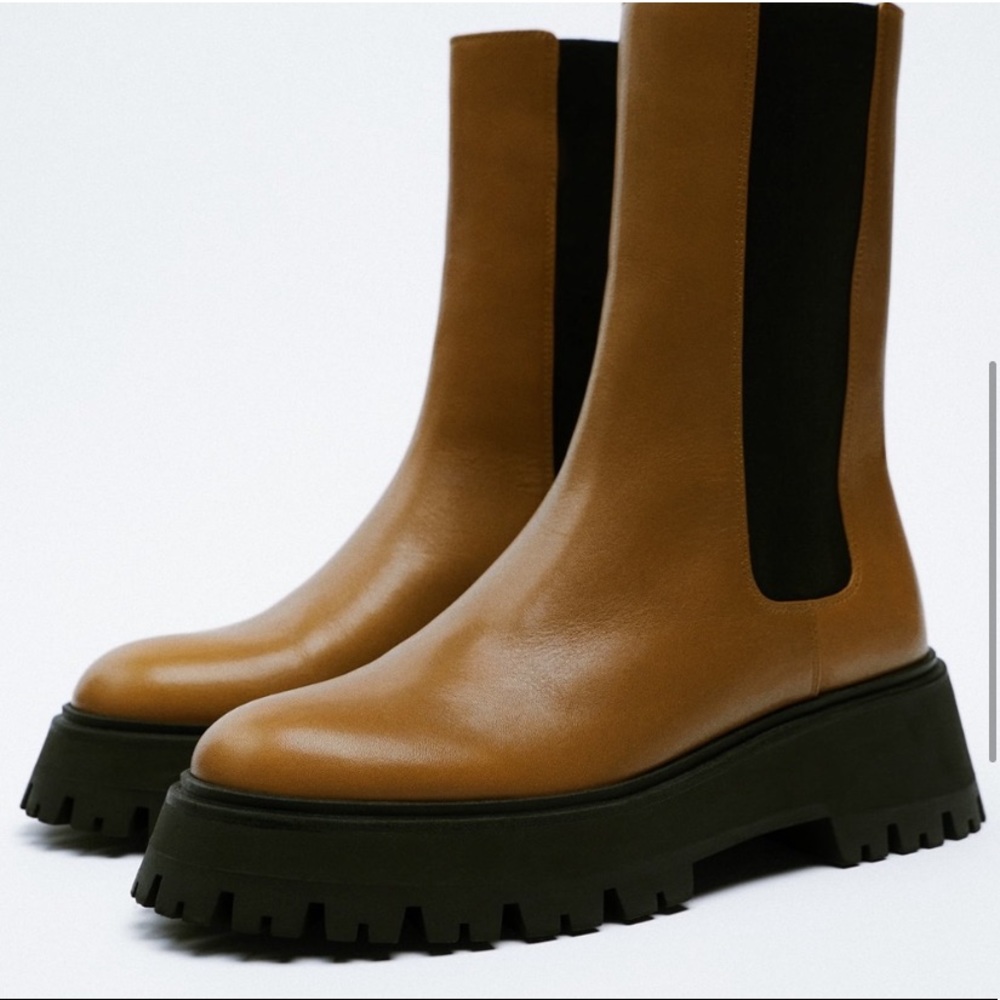 NEW Leather Zara Lug Boots Brown